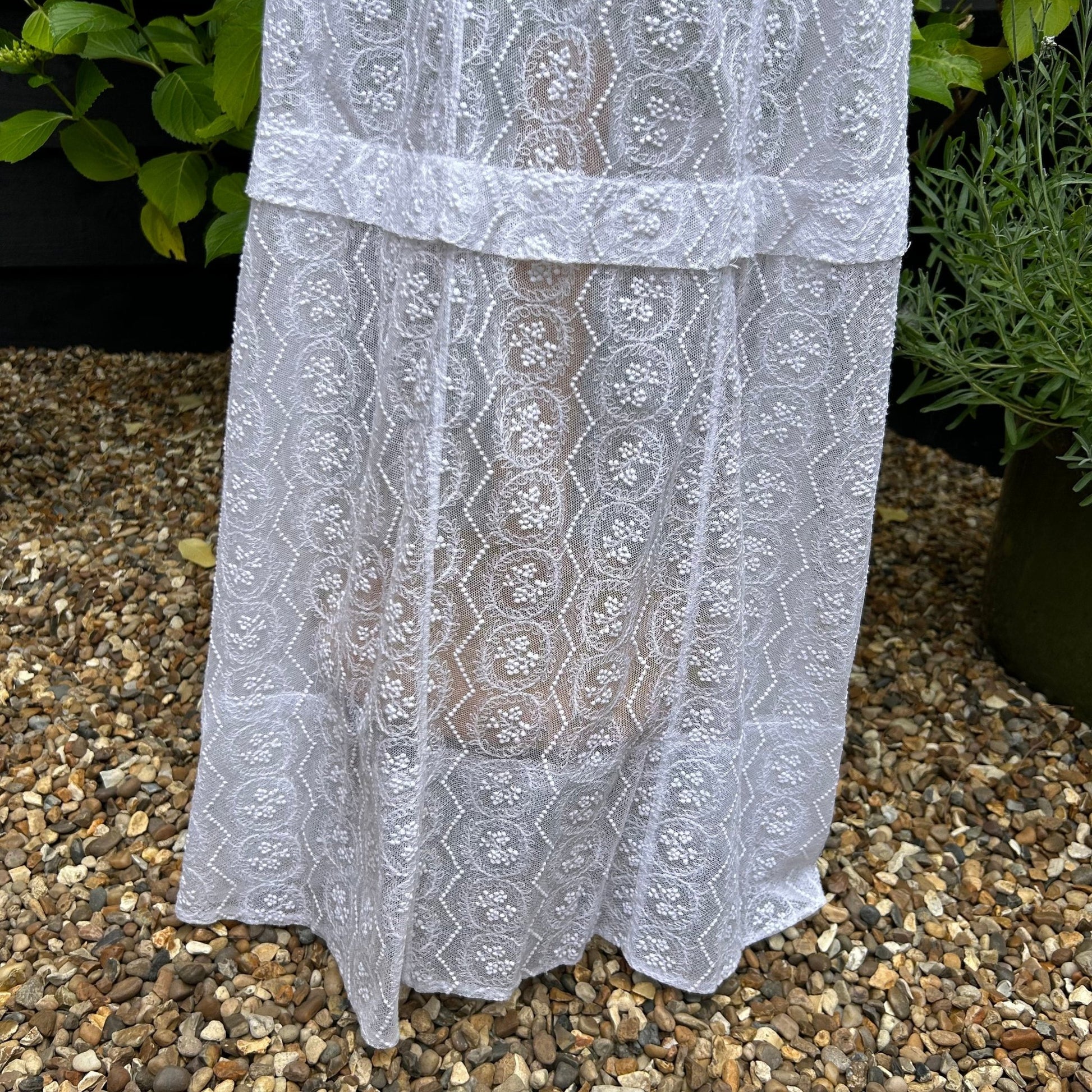 Vintage Embroidered Lace Wedding Skirt - Sheer White Net, 23.5" Waist - Splendid Vintage World
