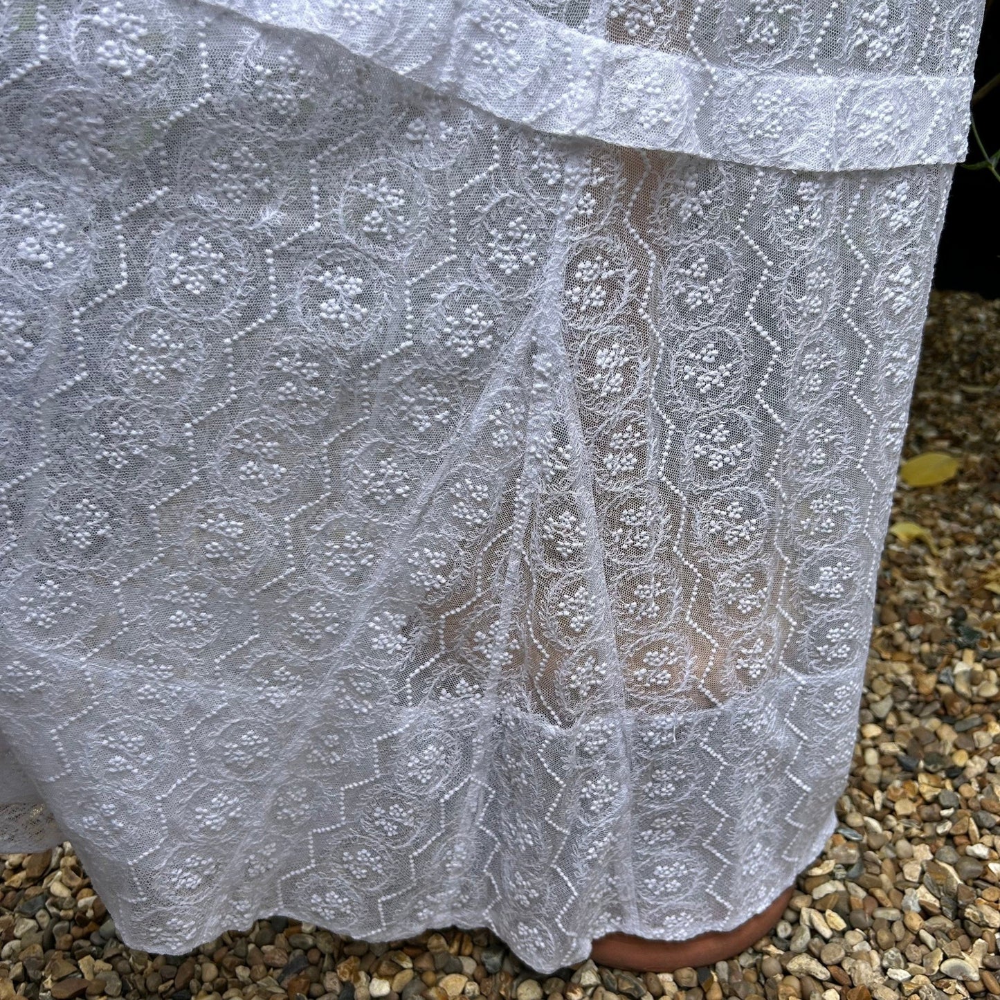 Vintage Embroidered Lace Wedding Skirt - Sheer White Net, 23.5" Waist - Splendid Vintage World