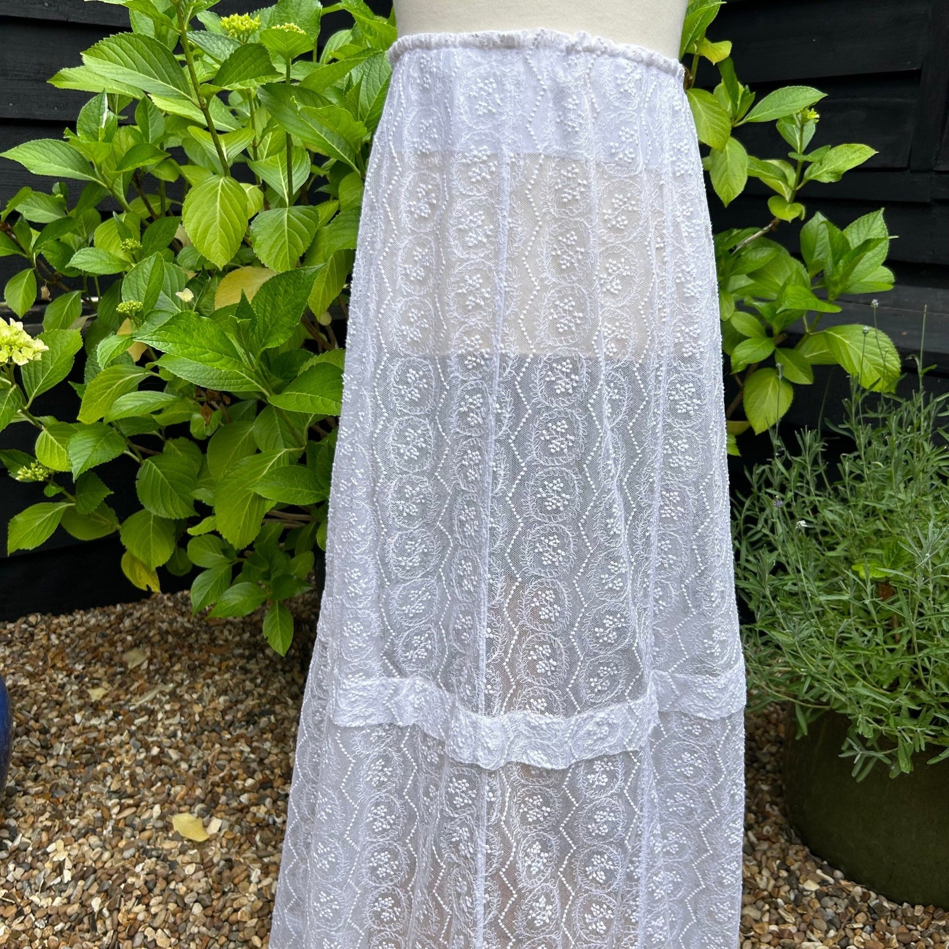 Vintage Embroidered Lace Wedding Skirt - Sheer White Net, 23.5" Waist - Splendid Vintage World