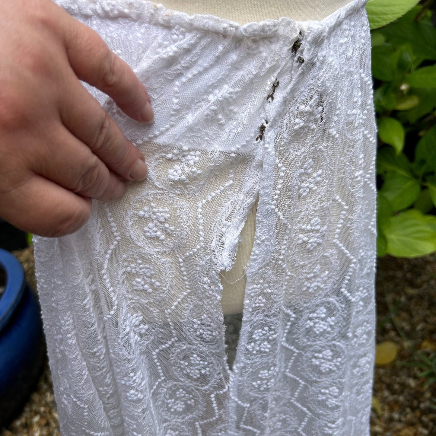 Vintage Embroidered Lace Wedding Skirt - Sheer White Net, 23.5" Waist - Splendid Vintage World