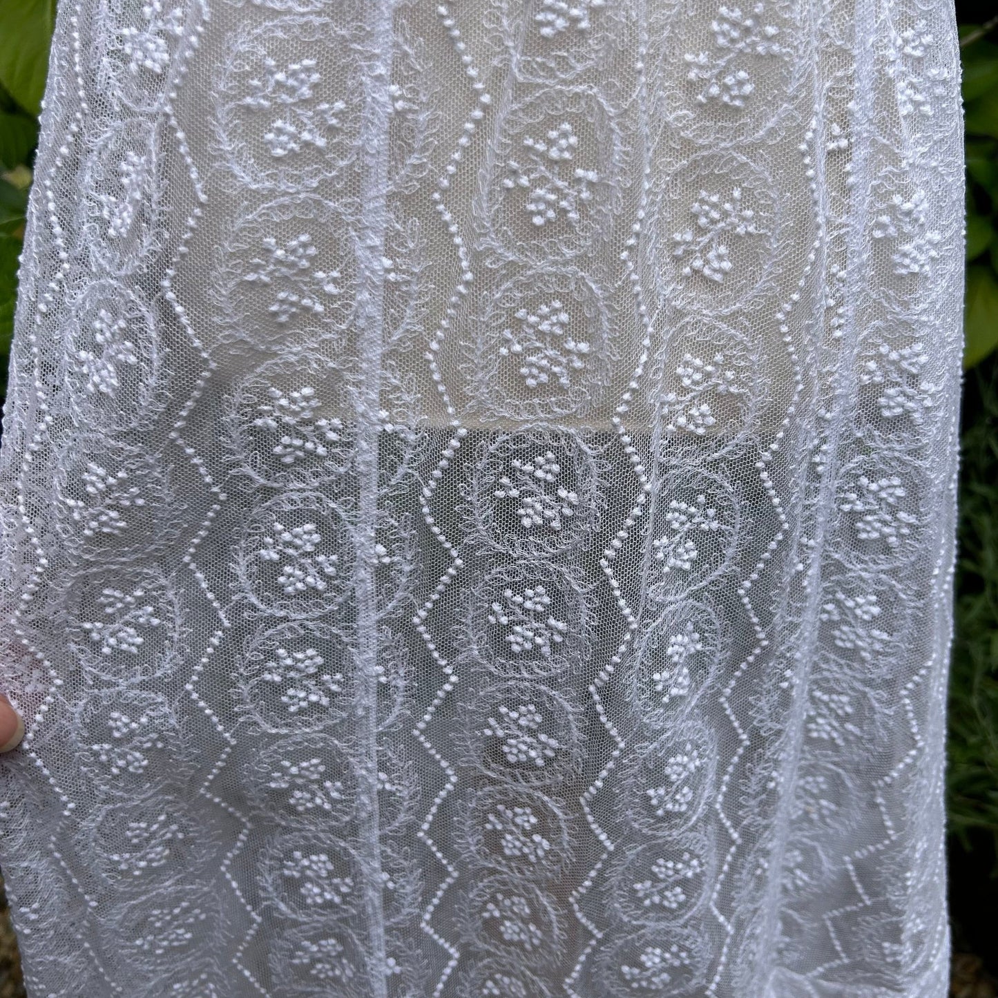 Vintage Embroidered Lace Wedding Skirt - Sheer White Net, 23.5" Waist - Splendid Vintage World