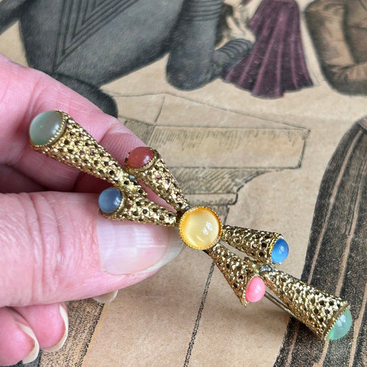 Vintage multicoloured cabochon brooch - Splendid Vintage World