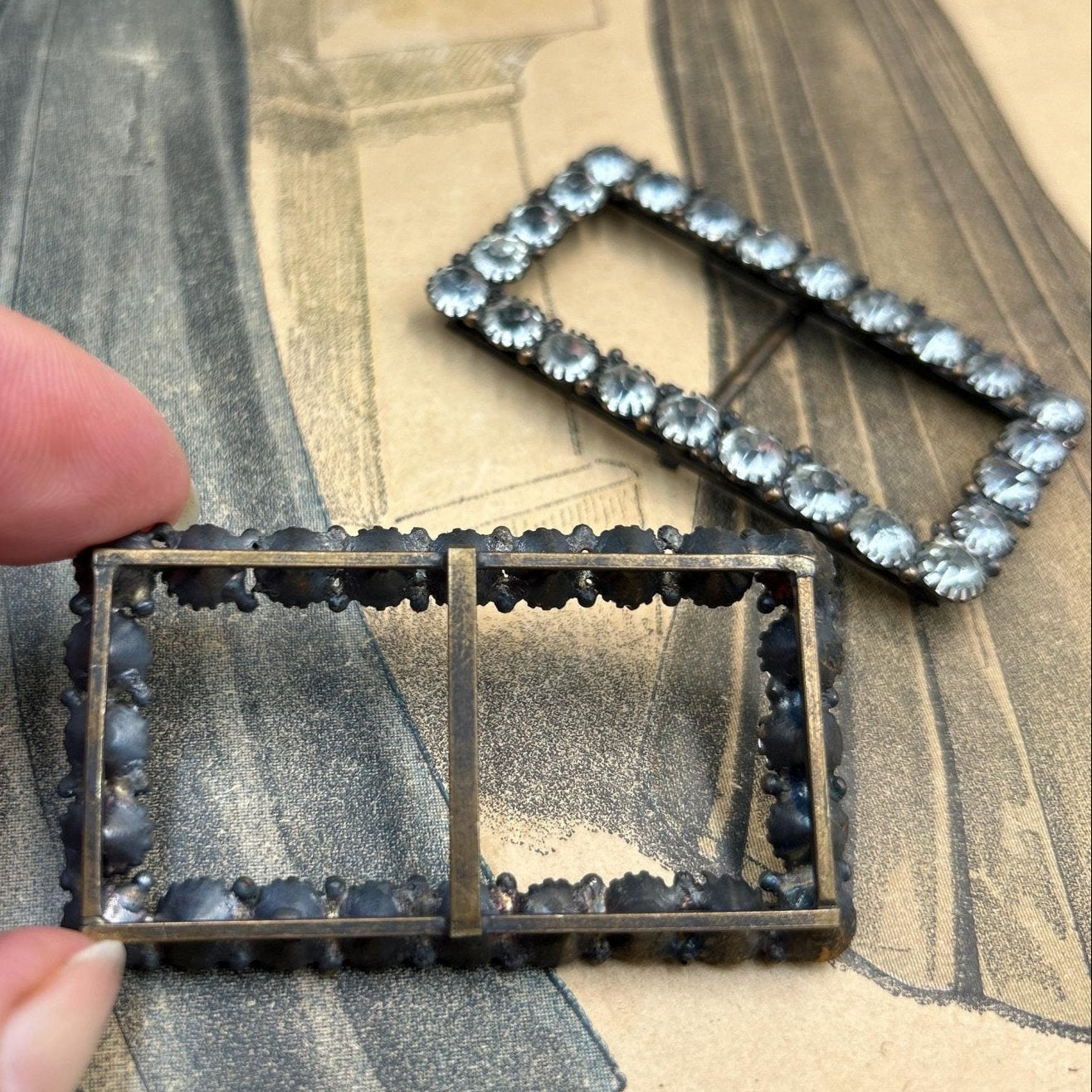 Vintage sash buckles paste diamante dress adornments belt buckles - Splendid Vintage World
