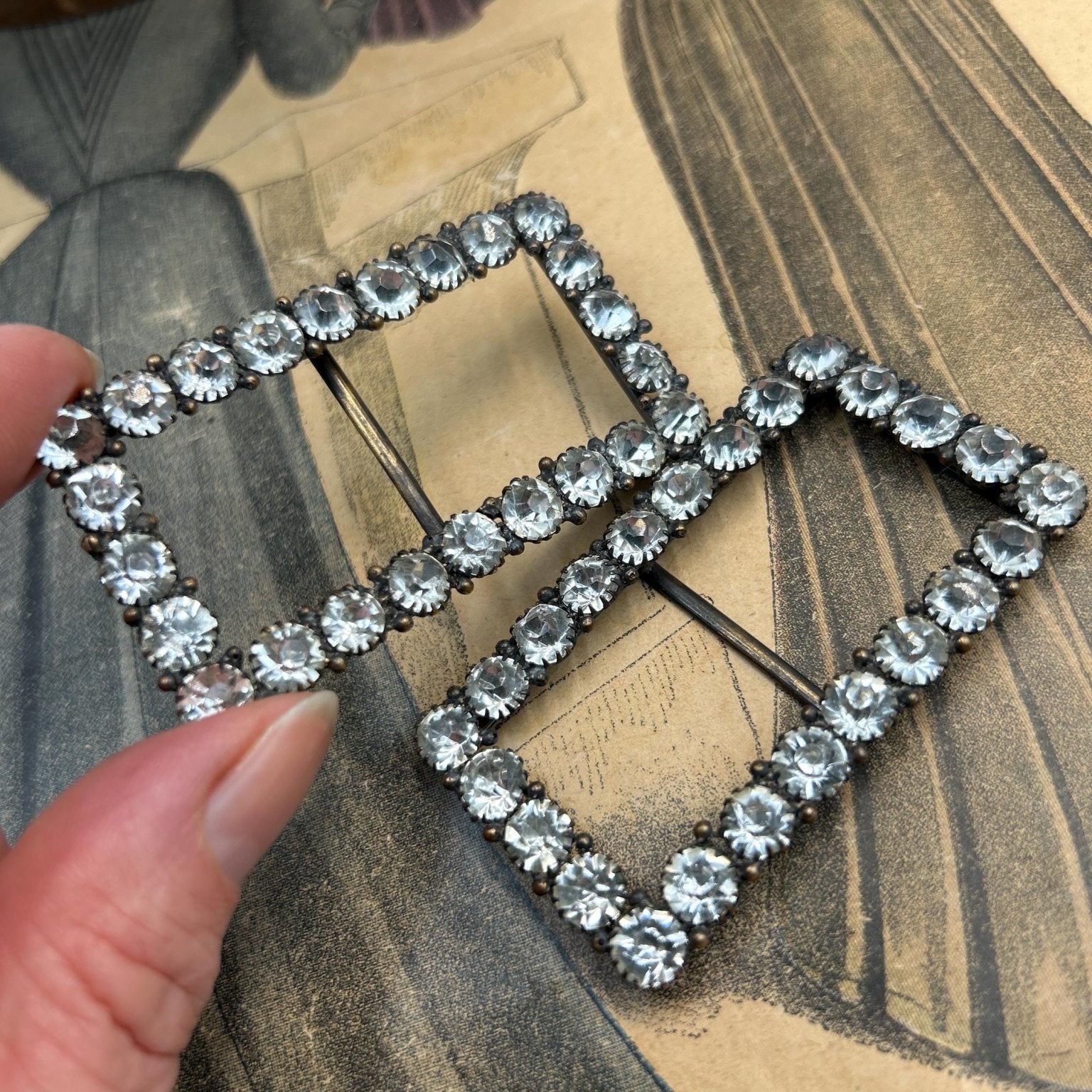 Vintage sash buckles paste diamante dress adornments belt buckles - Splendid Vintage World