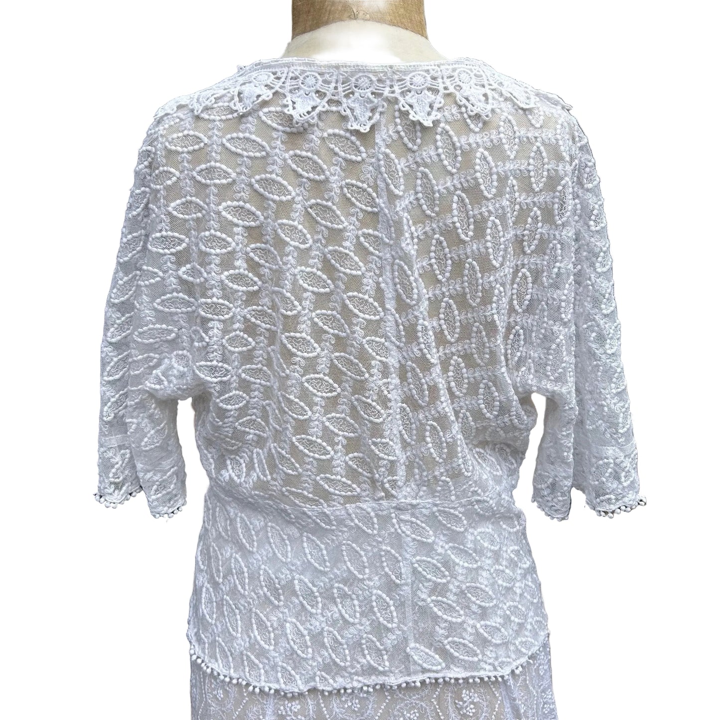 Vintage sheer Embroidered Tulle bridal Wedding Jacket, Lace Collar - Splendid Vintage World