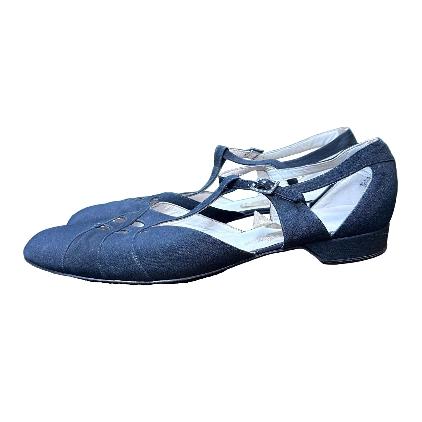 Vintage 1940s black fabric low wedge shoes size 10 from the London shoe Company - Splendid Vintage World