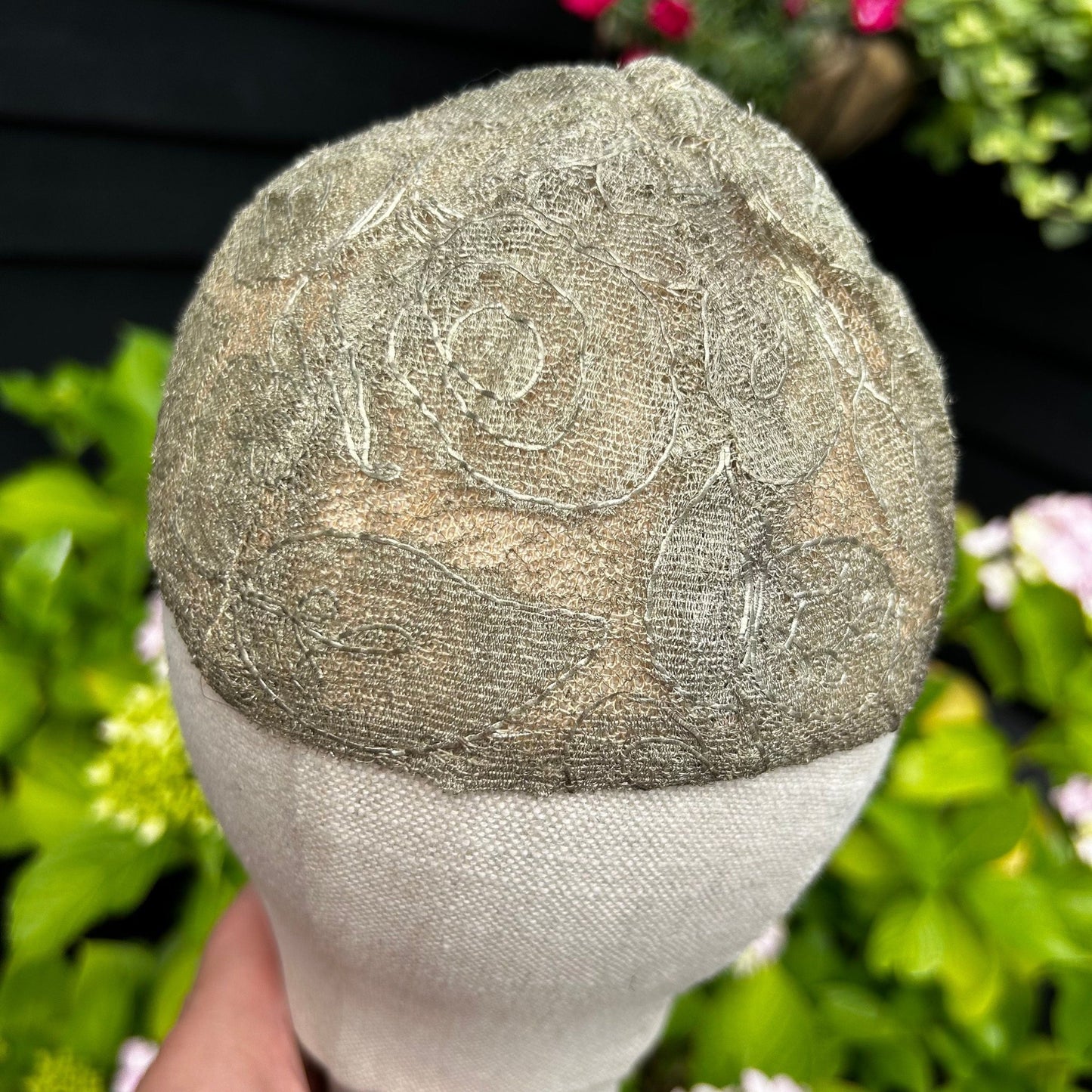 Vintage silver lame skull cap metallic lace & net lined hat - Splendid Vintage World