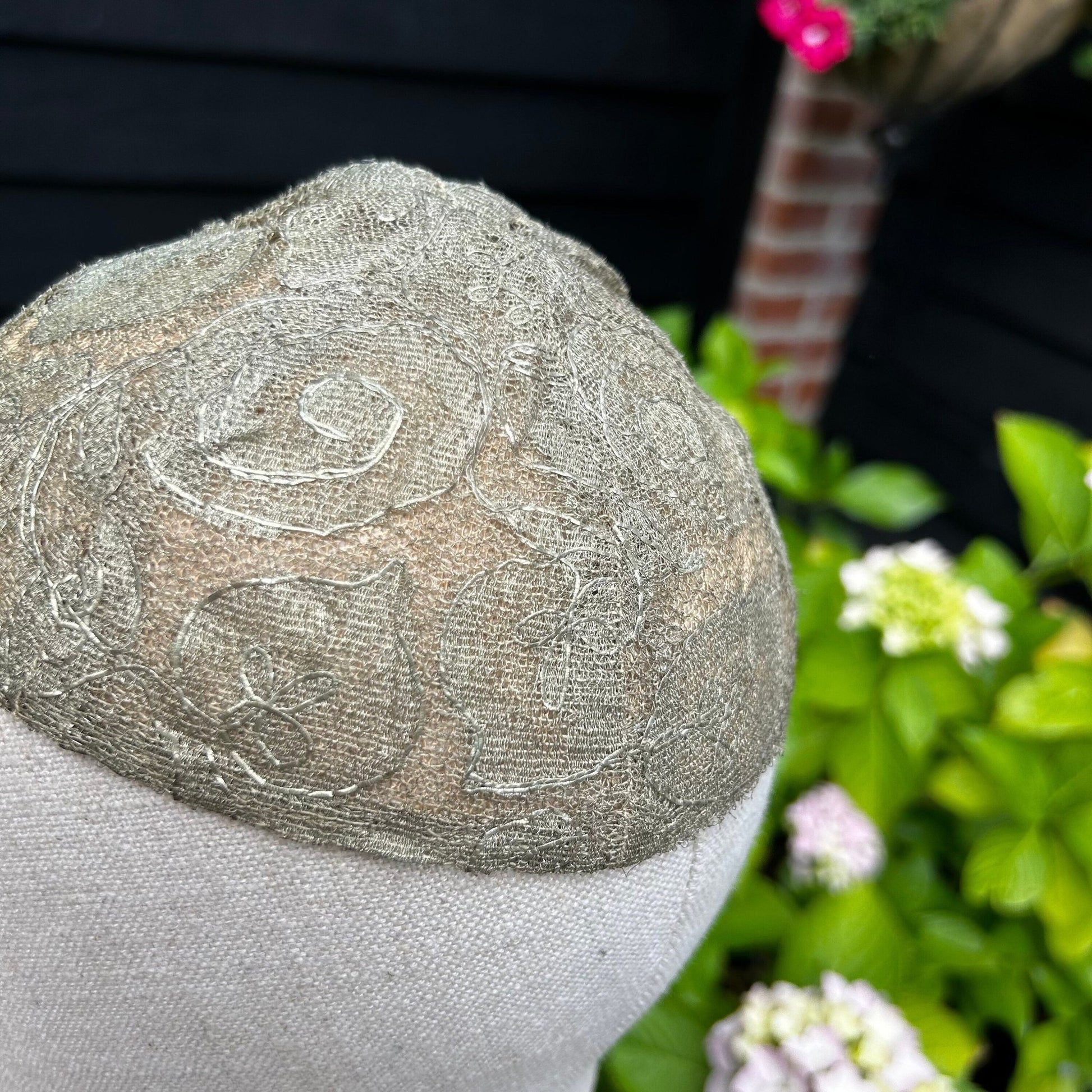Vintage silver lame skull cap metallic lace & net lined hat - Splendid Vintage World