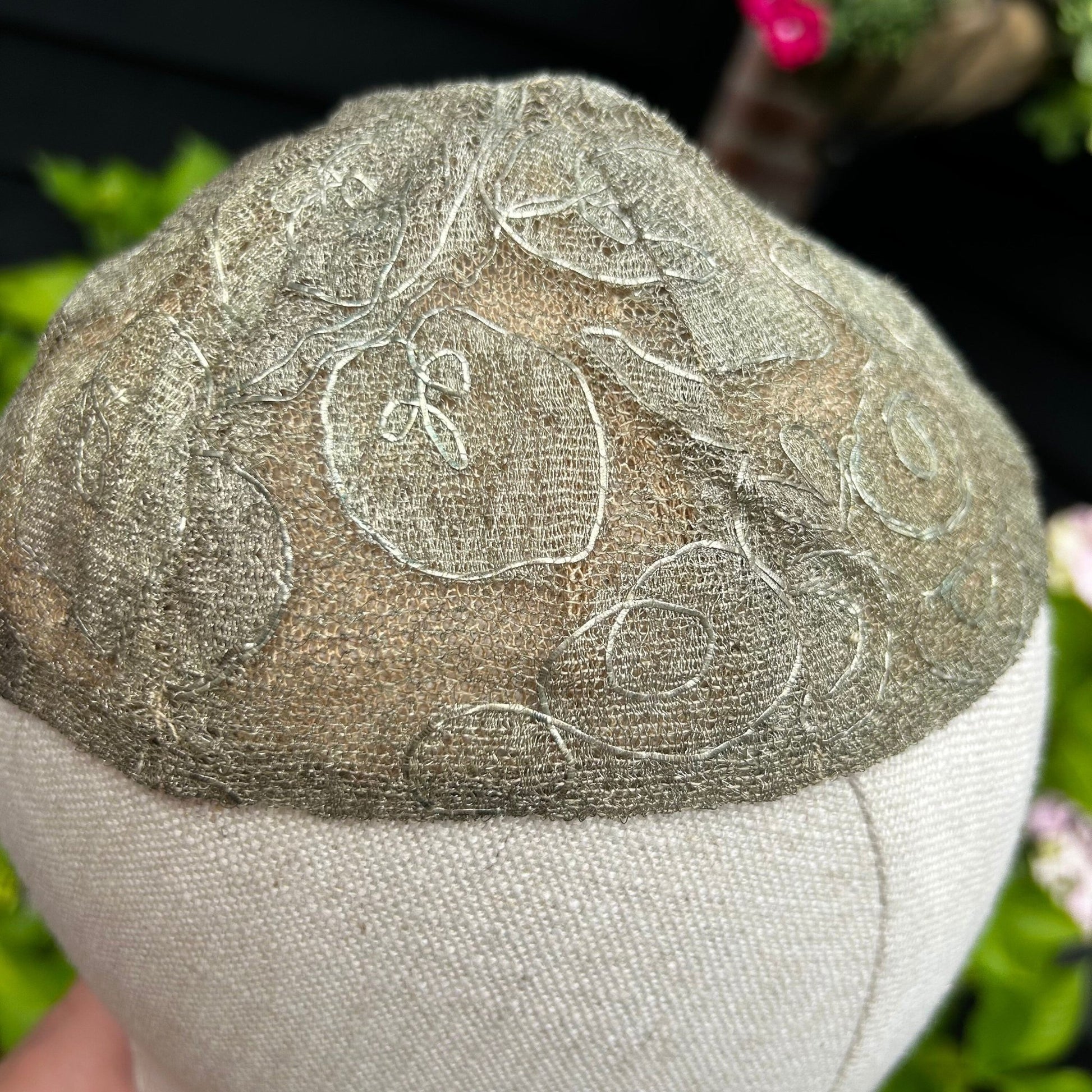 Vintage silver lame skull cap metallic lace & net lined hat - Splendid Vintage World