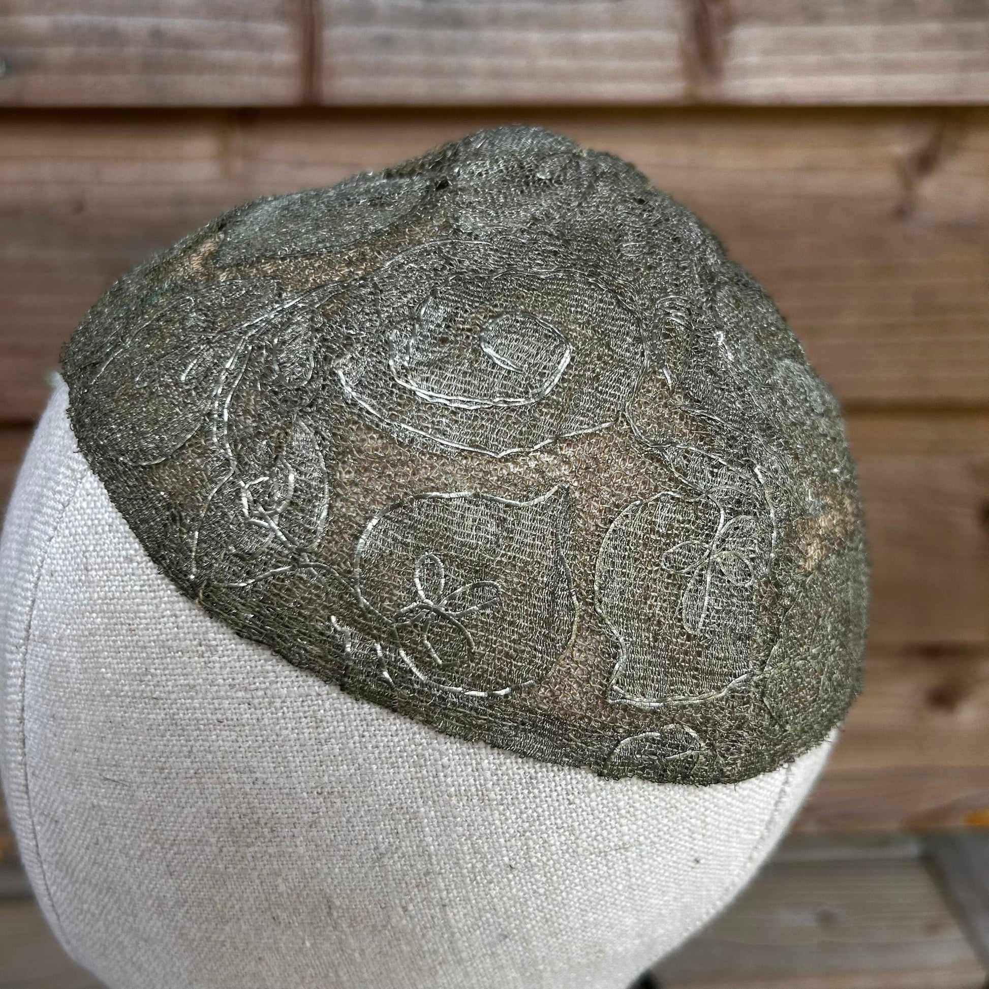 Vintage silver lame skull cap metallic lace & net lined hat - Splendid Vintage World