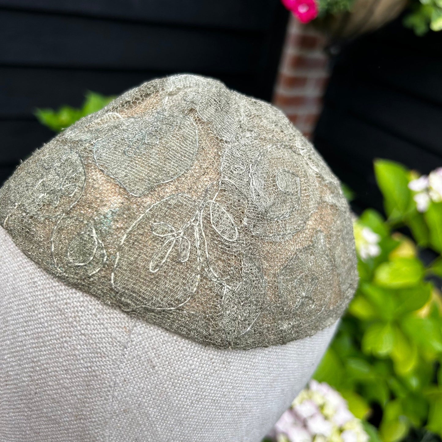 Vintage silver lame skull cap metallic lace & net lined hat - Splendid Vintage World