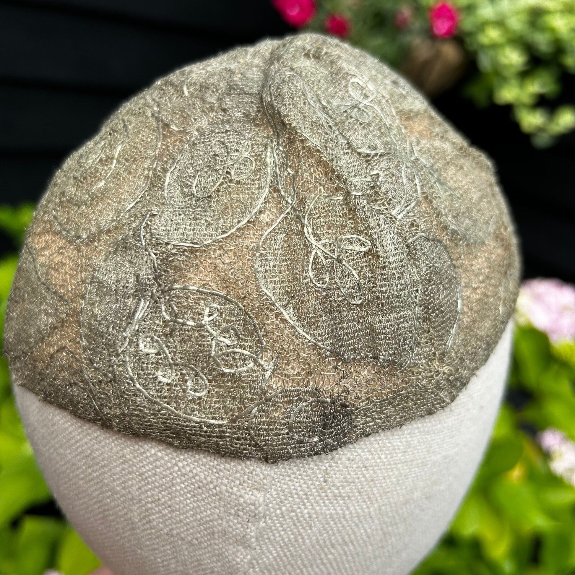 Vintage silver lame skull cap metallic lace & net lined hat - Splendid Vintage World