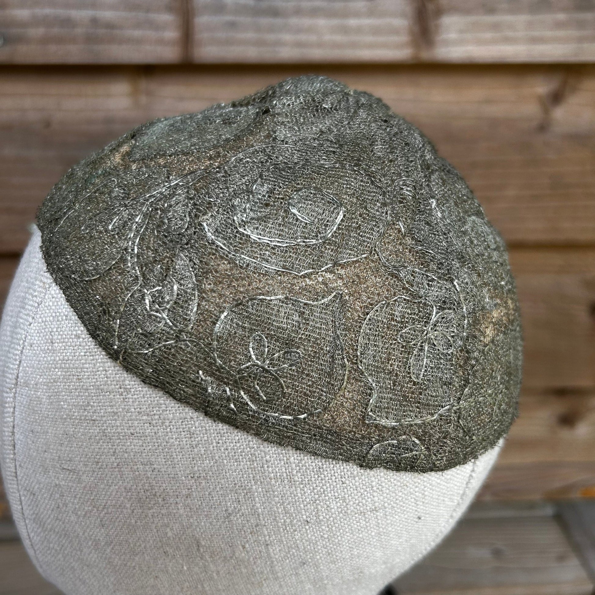 Vintage silver lame skull cap metallic lace & net lined hat - Splendid Vintage World