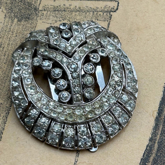 Vintage Trifari sparkly glass & silver dress clip brooch or hat decoration - Splendid Vintage World
