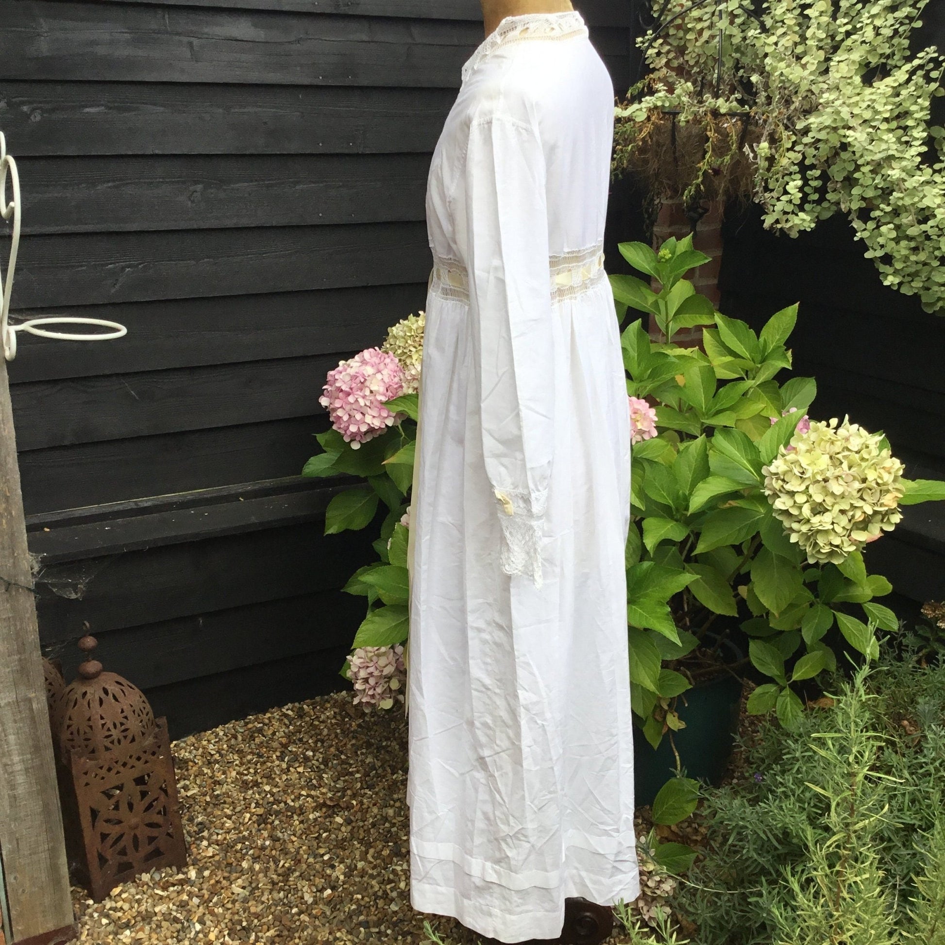 Vintage White Cotton Nightgown: Hand Sewn Crochet Lace Detail & embroidered - Splendid Vintage World