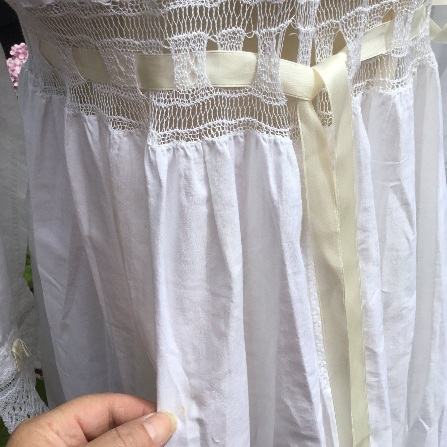 Vintage White Cotton Nightgown: Hand Sewn Crochet Lace Detail & embroidered - Splendid Vintage World