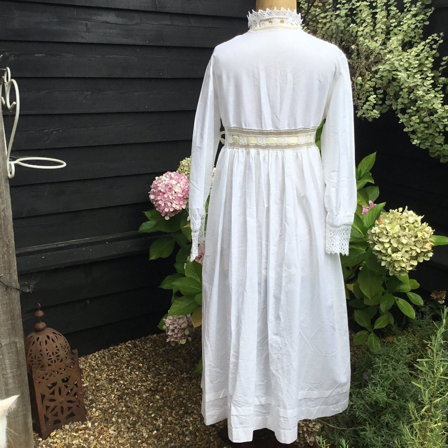 Vintage White Cotton Nightgown: Hand Sewn Crochet Lace Detail & embroidered - Splendid Vintage World