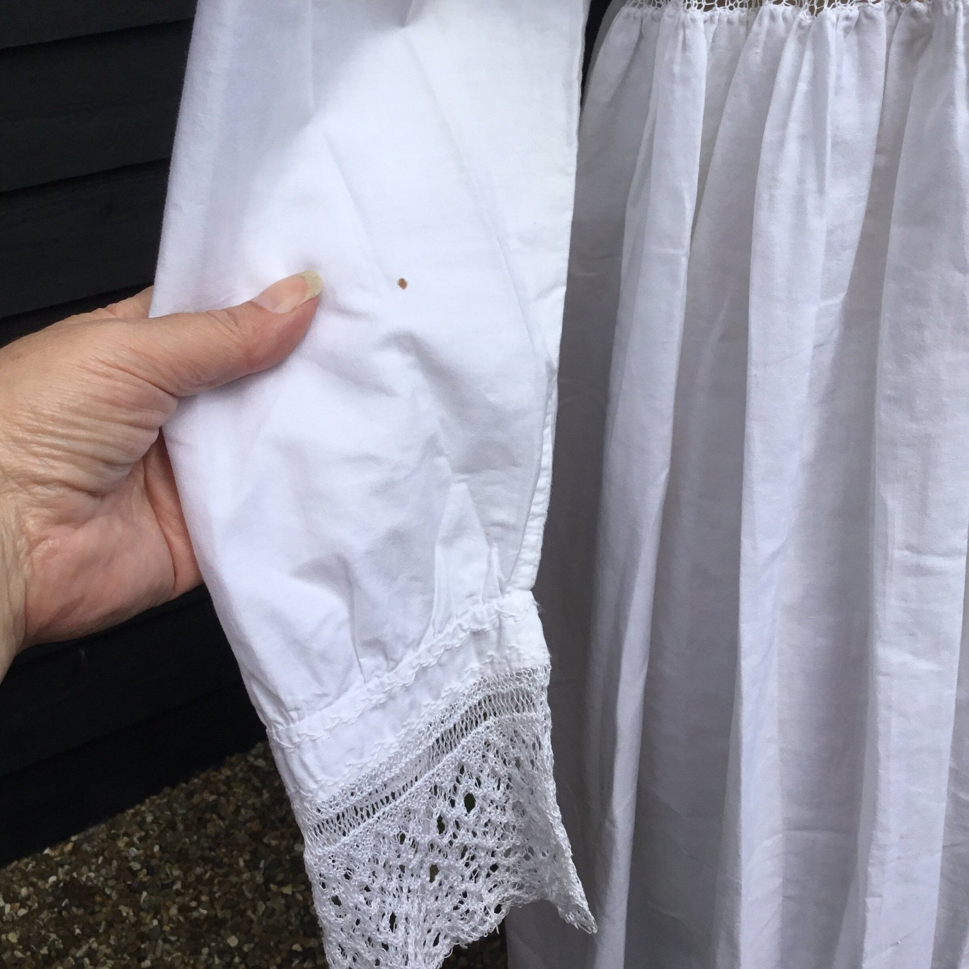 Vintage White Cotton Nightgown: Hand Sewn Crochet Lace Detail & embroidered - Splendid Vintage World