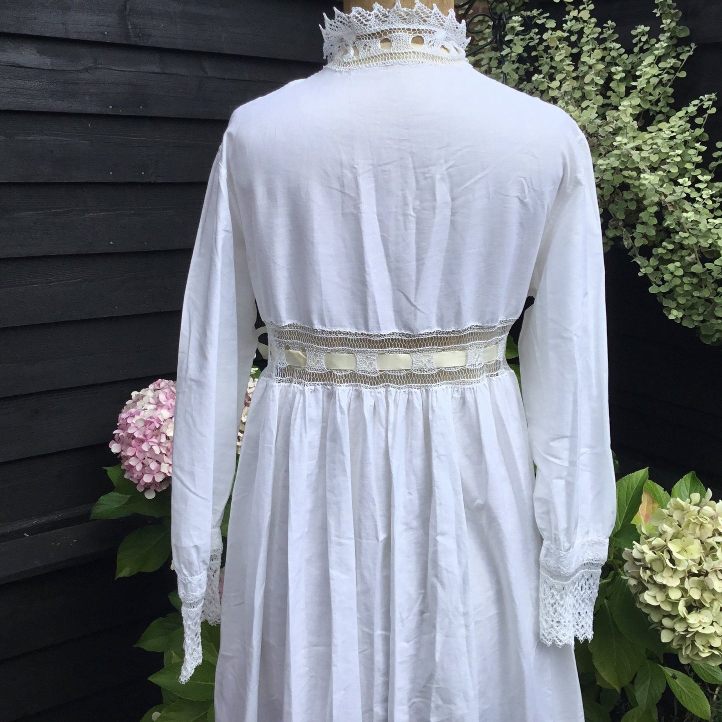 Vintage White Cotton Nightgown: Hand Sewn Crochet Lace Detail & embroidered - Splendid Vintage World