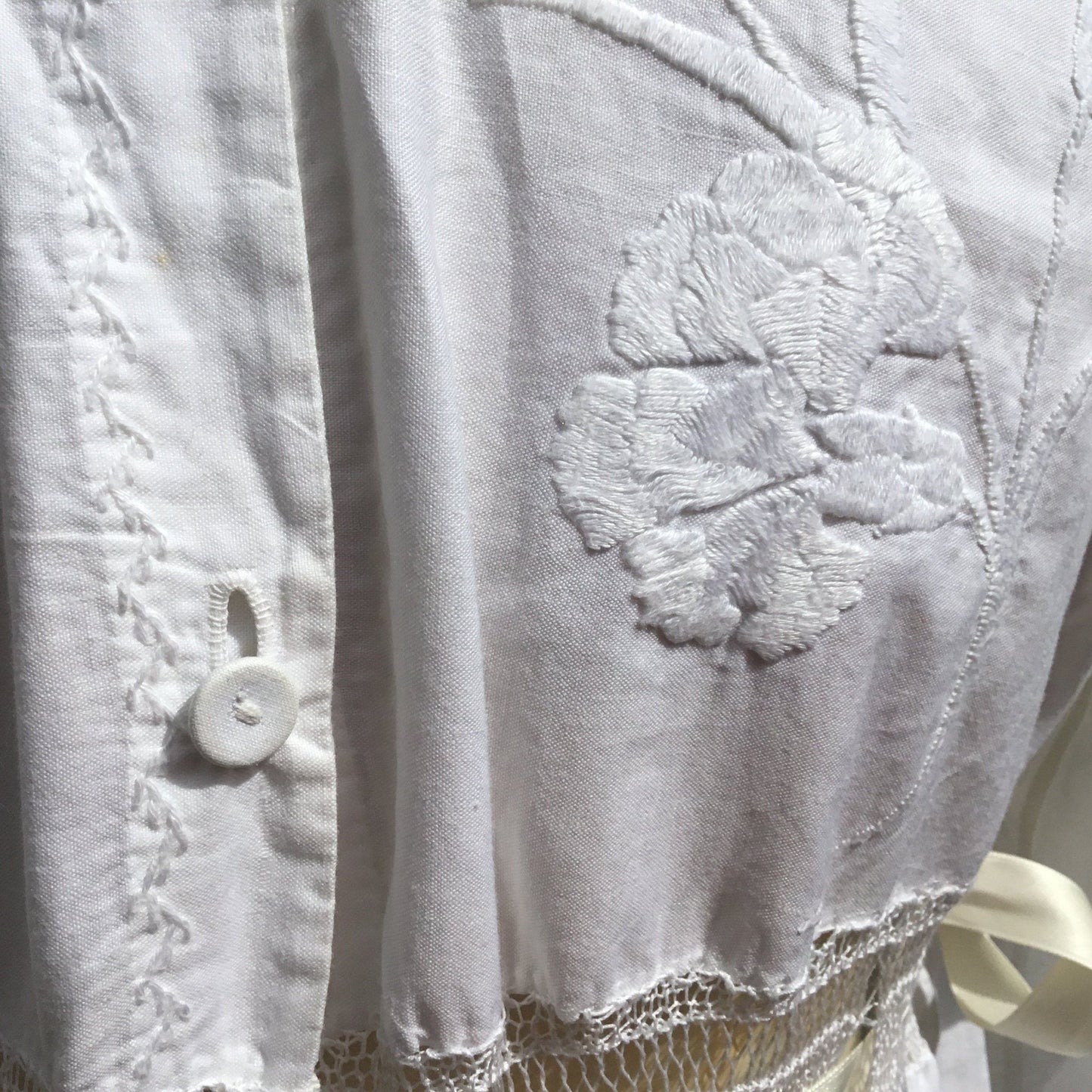 Vintage White Cotton Nightgown: Hand Sewn Crochet Lace Detail & embroidered - Splendid Vintage World