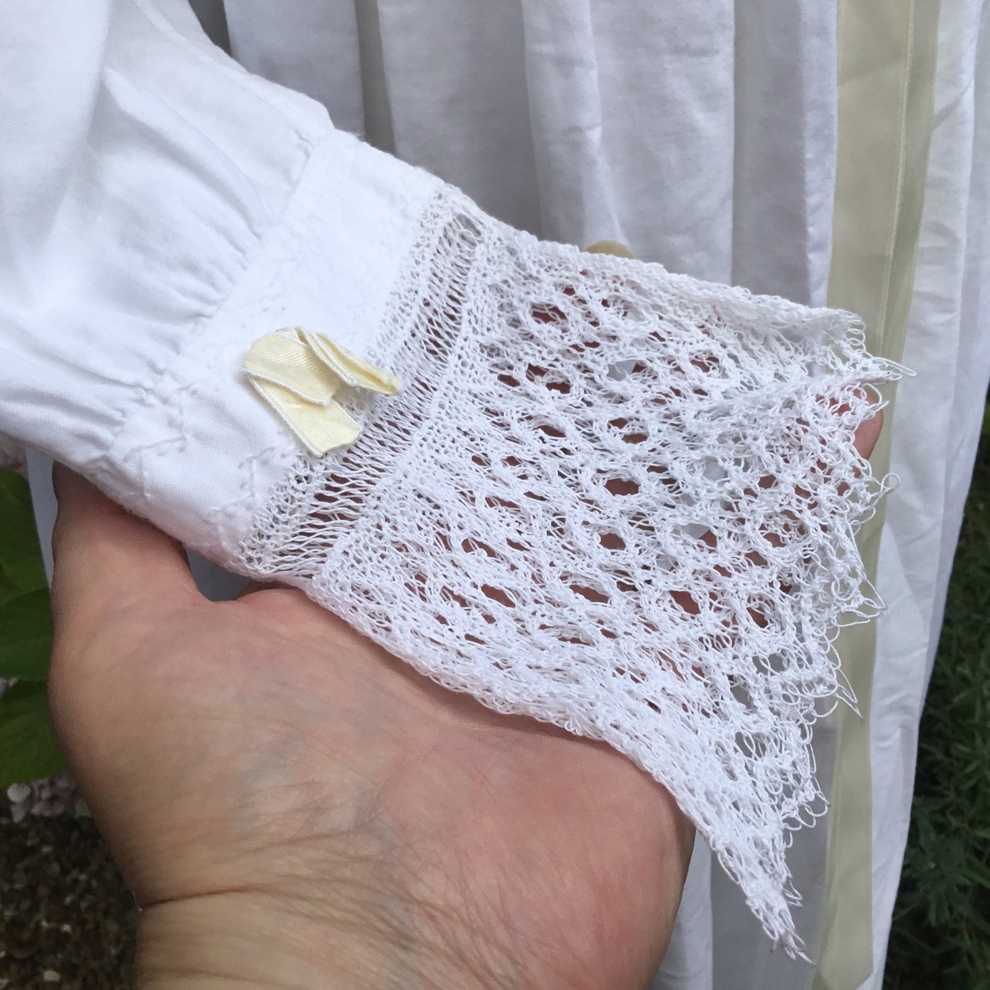 Vintage White Cotton Nightgown: Hand Sewn Crochet Lace Detail & embroidered - Splendid Vintage World