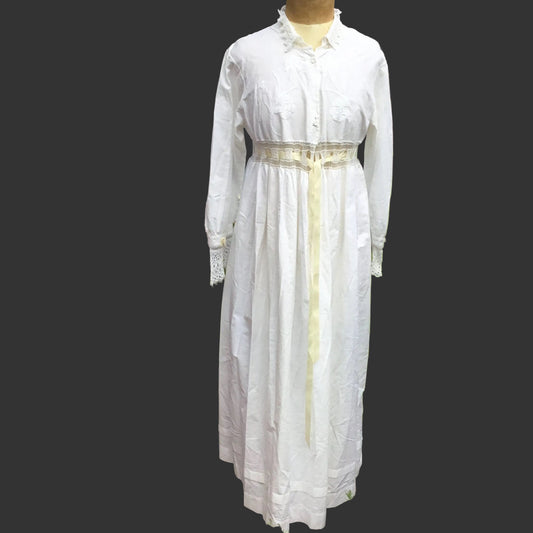 Vintage White Cotton Nightgown: Hand Sewn Crochet Lace Detail & embroidered - Splendid Vintage World