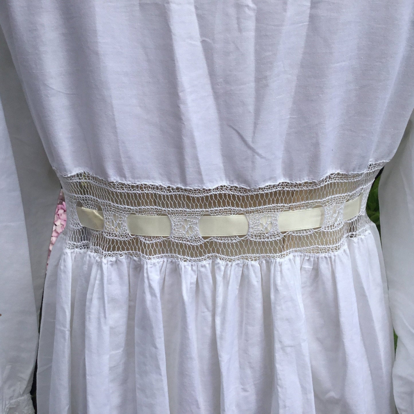 Vintage White Cotton Nightgown: Hand Sewn Crochet Lace Detail & embroidered - Splendid Vintage World